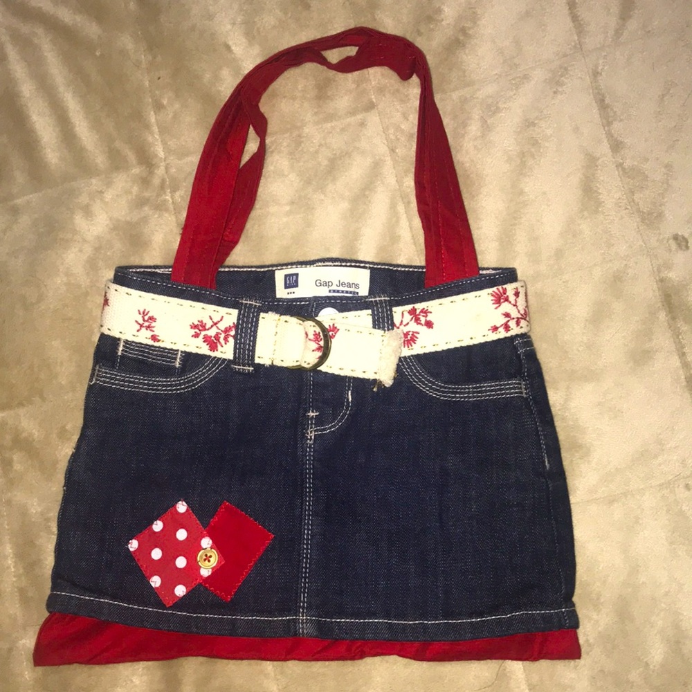 Handmade GAP jeans purse with red GAP belt. Red interior lining. 13.5”x 11”